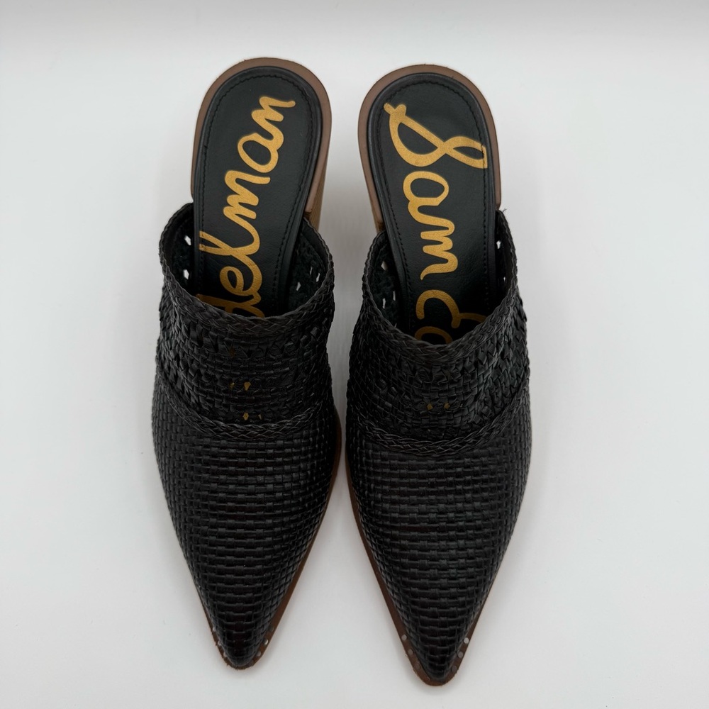 Sam Edelman Lilliana Black Woven Pointed Toe Mules Heels Size 8 Elegant - Picture 3 of 16